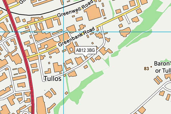 AB12 3BG map - OS VectorMap District (Ordnance Survey)