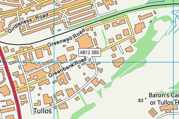 AB12 3BS map - OS VectorMap District (Ordnance Survey)