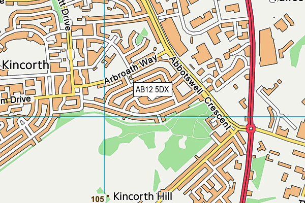 AB12 5DX map - OS VectorMap District (Ordnance Survey)