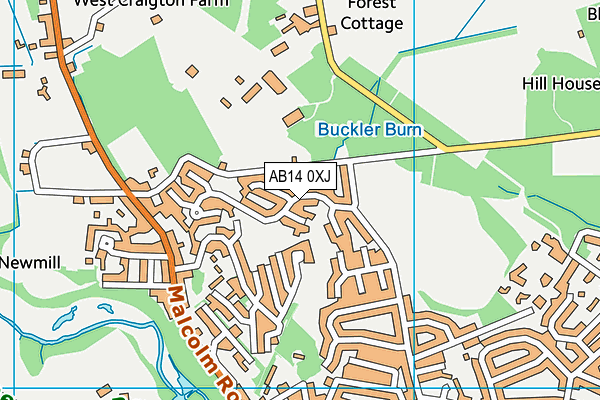 AB14 0XJ map - OS VectorMap District (Ordnance Survey)