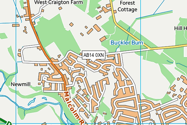 AB14 0XN map - OS VectorMap District (Ordnance Survey)