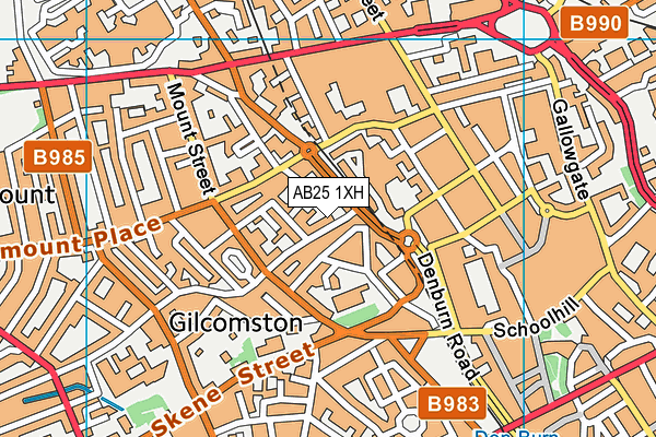 AB25 1XH map - OS VectorMap District (Ordnance Survey)