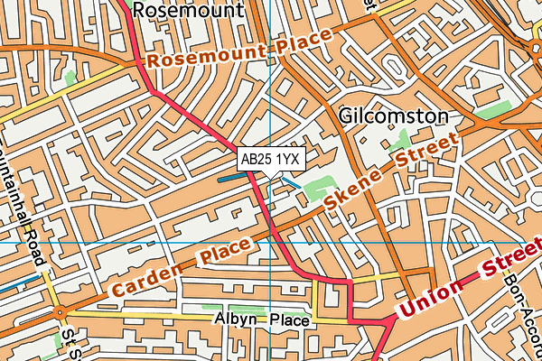 AB25 1YX map - OS VectorMap District (Ordnance Survey)