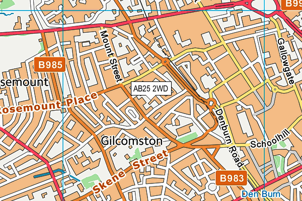 AB25 2WD map - OS VectorMap District (Ordnance Survey)