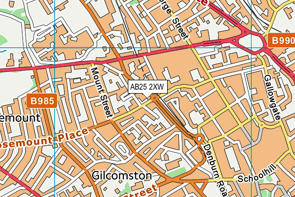 AB25 2XW map - OS VectorMap District (Ordnance Survey)