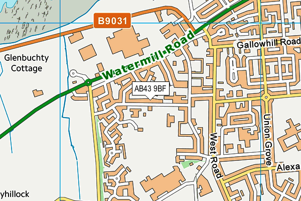 AB43 9BF map - OS VectorMap District (Ordnance Survey)