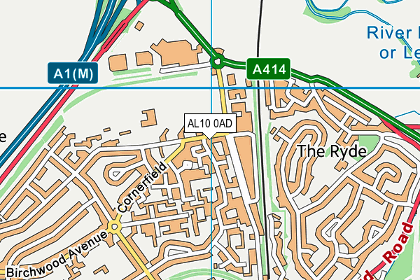 AL10 0AD map - OS VectorMap District (Ordnance Survey)