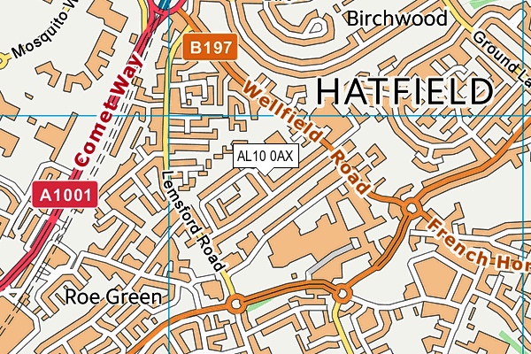 AL10 0AX map - OS VectorMap District (Ordnance Survey)