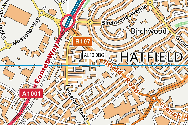 AL10 0BG map - OS VectorMap District (Ordnance Survey)