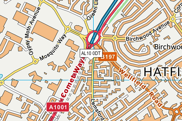 AL10 0DT map - OS VectorMap District (Ordnance Survey)