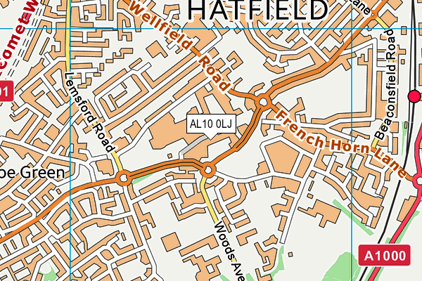 AL10 0LJ map - OS VectorMap District (Ordnance Survey)