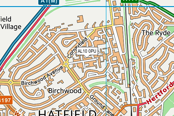 AL10 0PU map - OS VectorMap District (Ordnance Survey)