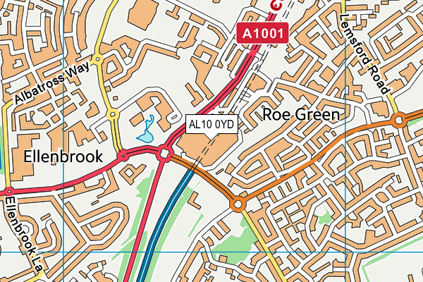 AL10 0YD map - OS VectorMap District (Ordnance Survey)