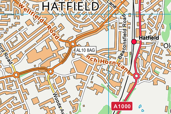 AL10 8AG map - OS VectorMap District (Ordnance Survey)