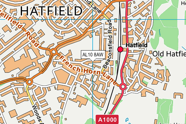 AL10 8AW map - OS VectorMap District (Ordnance Survey)