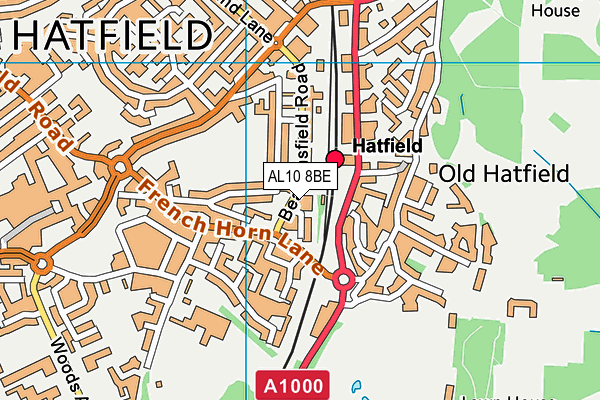 AL10 8BE map - OS VectorMap District (Ordnance Survey)