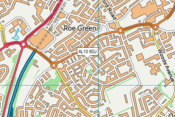 AL10 8DJ map - OS VectorMap District (Ordnance Survey)