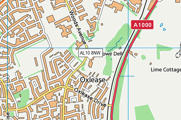 AL10 8NW map - OS VectorMap District (Ordnance Survey)