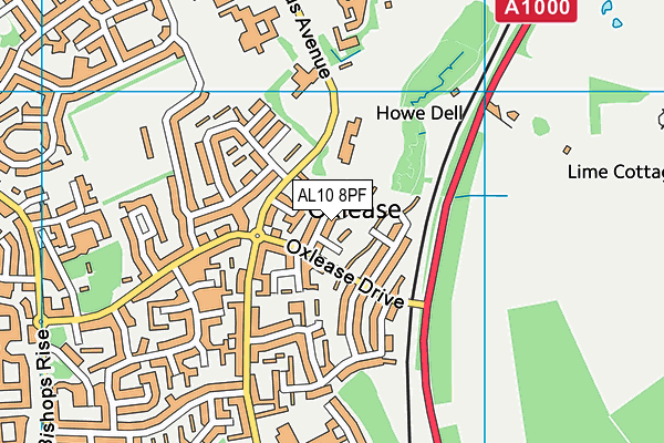 AL10 8PF map - OS VectorMap District (Ordnance Survey)