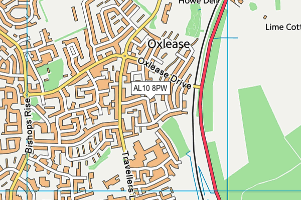 AL10 8PW map - OS VectorMap District (Ordnance Survey)