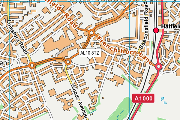 AL10 8TZ map - OS VectorMap District (Ordnance Survey)