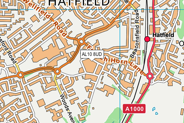 AL10 8UD map - OS VectorMap District (Ordnance Survey)