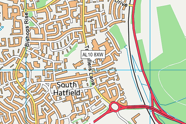 AL10 8XW map - OS VectorMap District (Ordnance Survey)