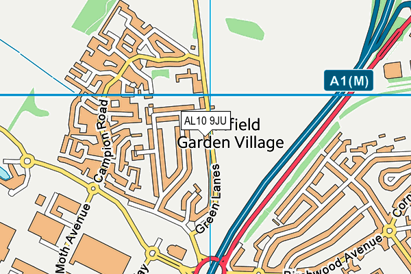 AL10 9JU map - OS VectorMap District (Ordnance Survey)