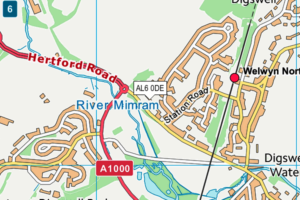 AL6 0DE map - OS VectorMap District (Ordnance Survey)