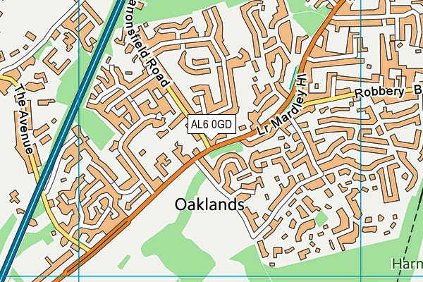 AL6 0GD map - OS VectorMap District (Ordnance Survey)