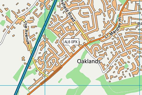 Oaklands Primary School map (AL6 0PX) - OS VectorMap District (Ordnance Survey)