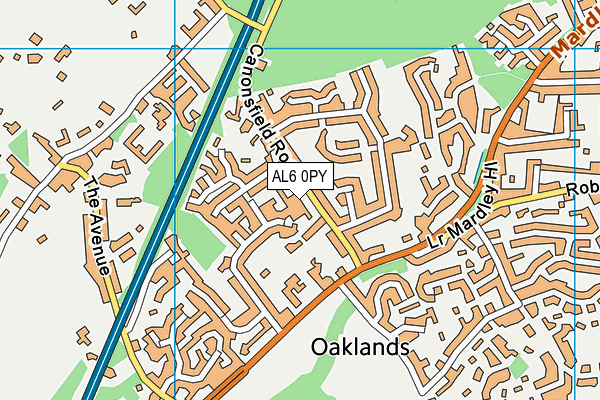 AL6 0PY map - OS VectorMap District (Ordnance Survey)