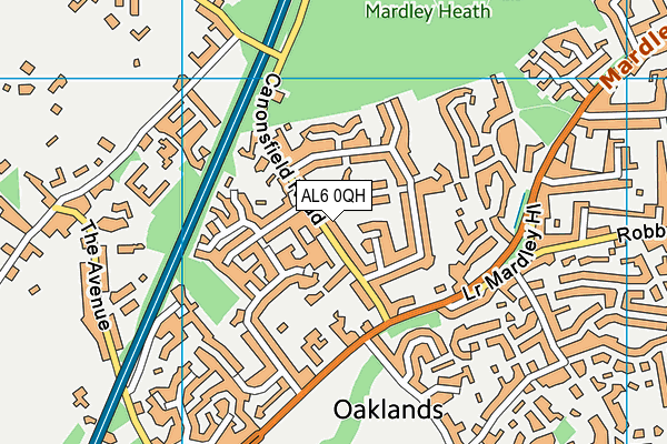 AL6 0QH map - OS VectorMap District (Ordnance Survey)