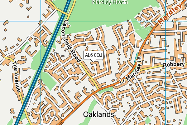 AL6 0QJ map - OS VectorMap District (Ordnance Survey)