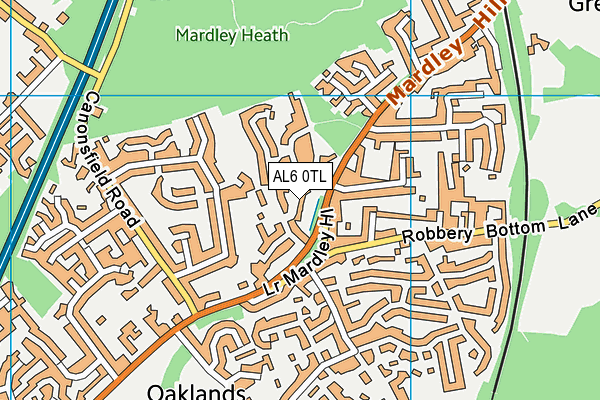 AL6 0TL map - OS VectorMap District (Ordnance Survey)