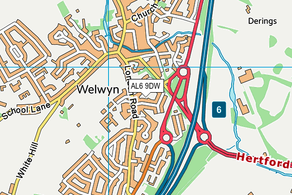 AL6 9DW map - OS VectorMap District (Ordnance Survey)