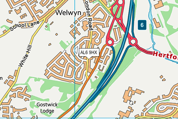 AL6 9HX map - OS VectorMap District (Ordnance Survey)