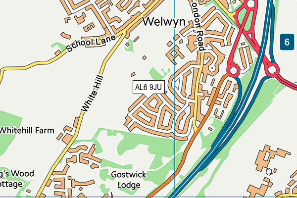 AL6 9JU map - OS VectorMap District (Ordnance Survey)