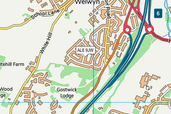 AL6 9JW map - OS VectorMap District (Ordnance Survey)