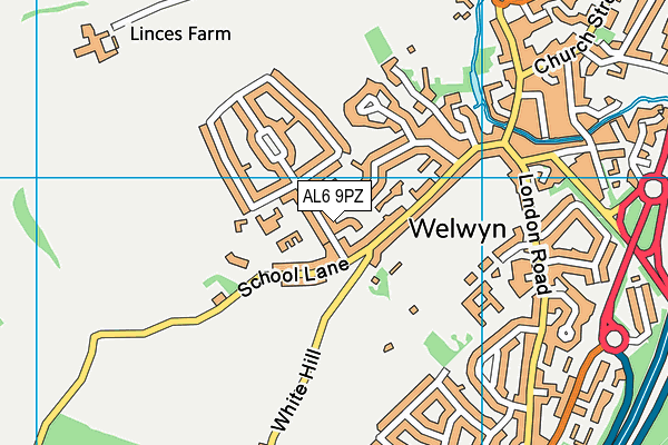 AL6 9PZ map - OS VectorMap District (Ordnance Survey)