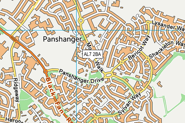 AL7 2BA map - OS VectorMap District (Ordnance Survey)