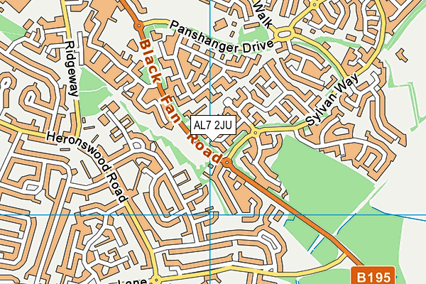 AL7 2JU map - OS VectorMap District (Ordnance Survey)