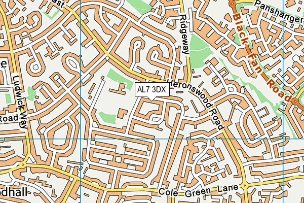 AL7 3DX map - OS VectorMap District (Ordnance Survey)