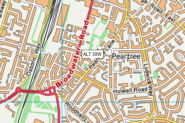Peartree Primary School map (AL7 3XW) - OS VectorMap District (Ordnance Survey)