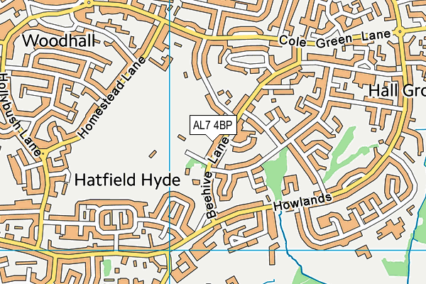 King George V Playing Fields (Welwyn Garden City) map (AL7 4BP) - OS VectorMap District (Ordnance Survey)