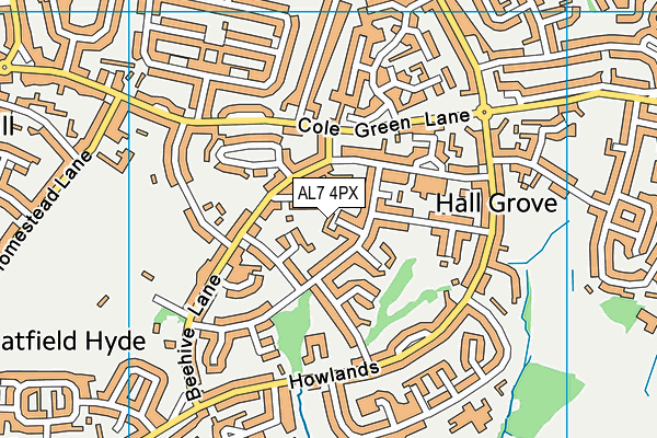 AL7 4PX map - OS VectorMap District (Ordnance Survey)