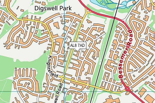 AL8 7AD map - OS VectorMap District (Ordnance Survey)