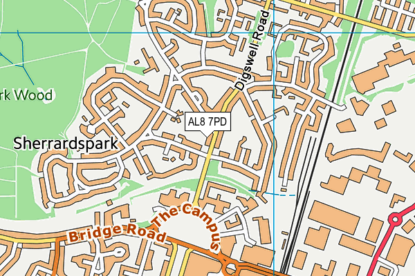 AL8 7PD map - OS VectorMap District (Ordnance Survey)