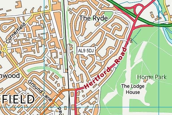 AL9 5DJ map - OS VectorMap District (Ordnance Survey)