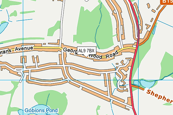 AL9 7BX map - OS VectorMap District (Ordnance Survey)